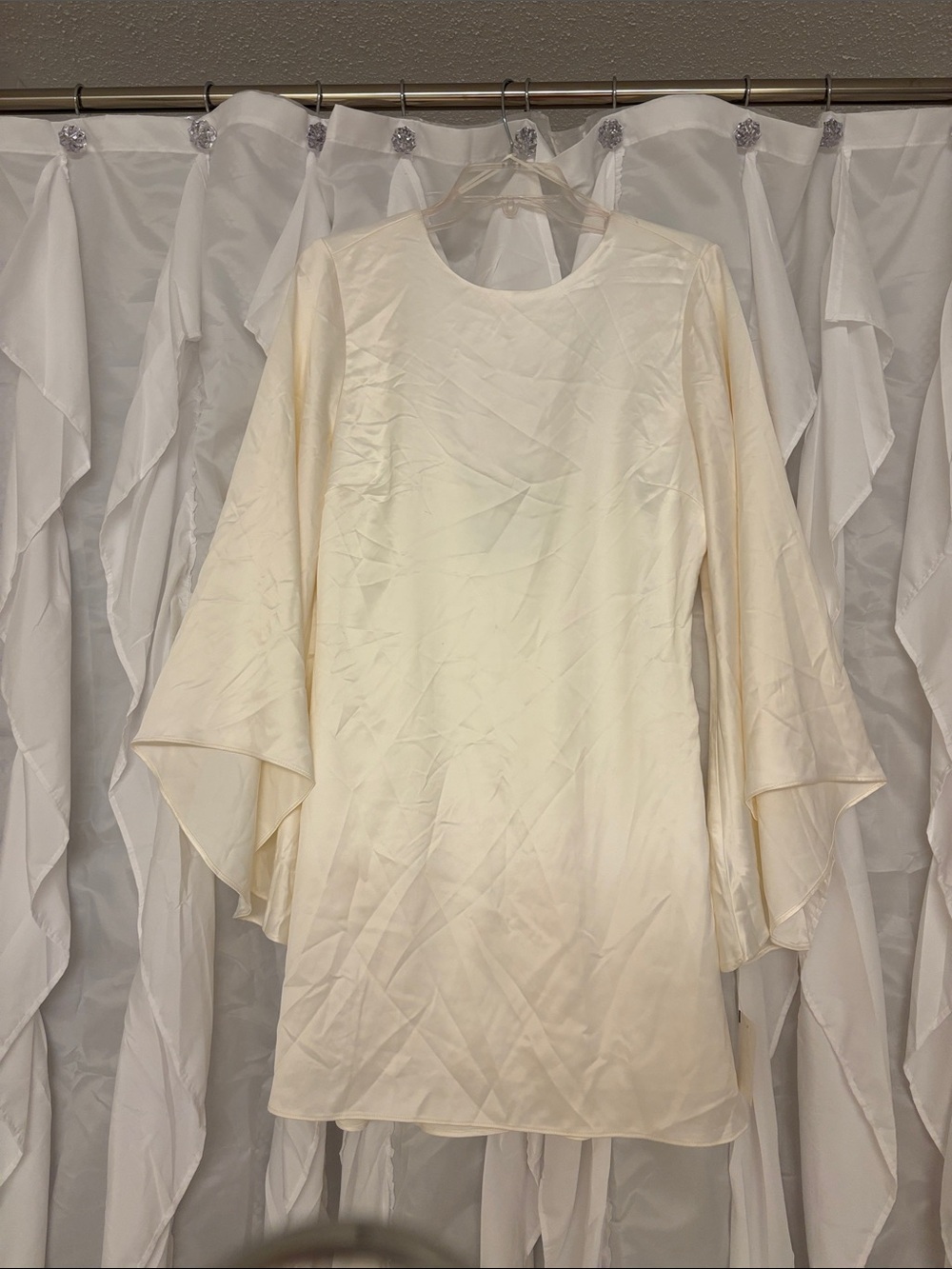 Endless Rose Cream Satin Long-Sleeve Bell-Sleeve Dress
